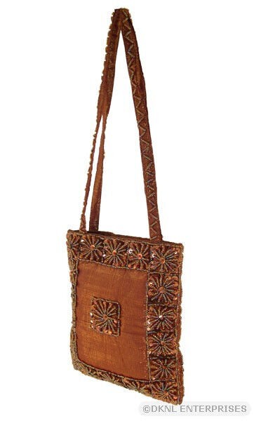 Bronze Gold Woven Lame Sequins Beads Shoulder Evening Purse NEW