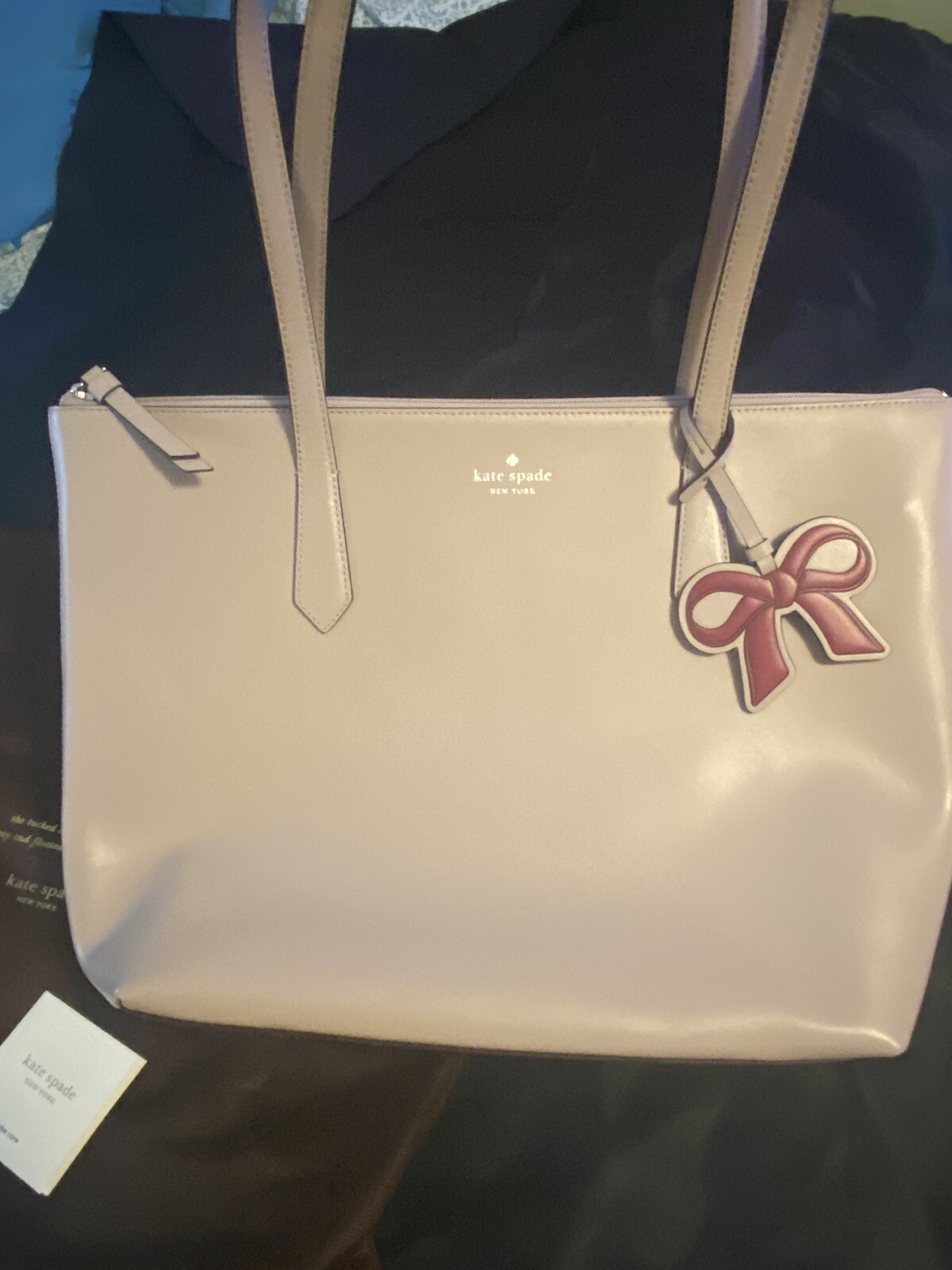 Kate Spade New York Cassy Leather Tote Purse Bag TAUPE NEW W COA & DUST COVER