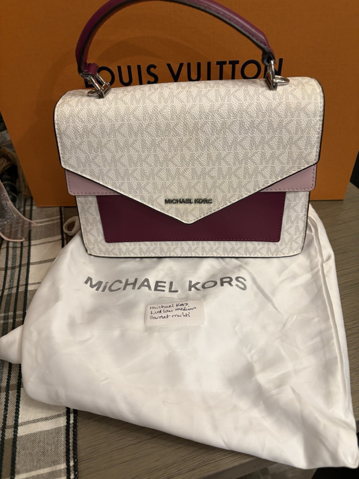 Michael Kors Ludlow Tricolor Crossgrain Leather Garnet Satchel