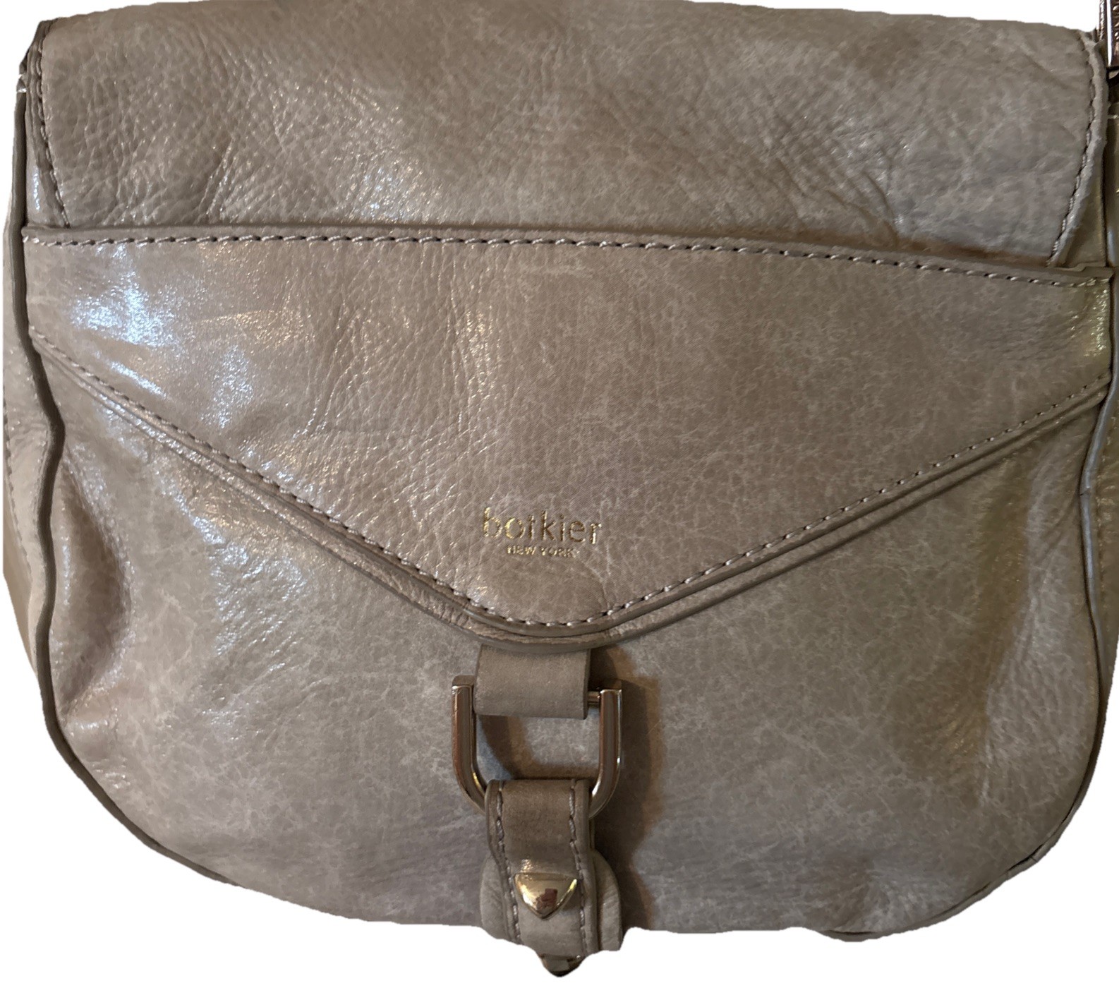 Botkier New York Taupe LeatherCrossbody Bag Flap Front Silver Hardware Shoulder