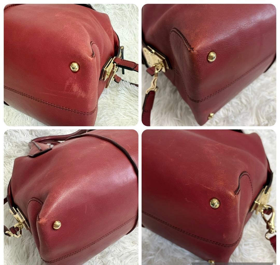 Tod’s D Styling Red Leather 2Way Tote Bag Shoulder Handbag Gold HW 2Way Strap