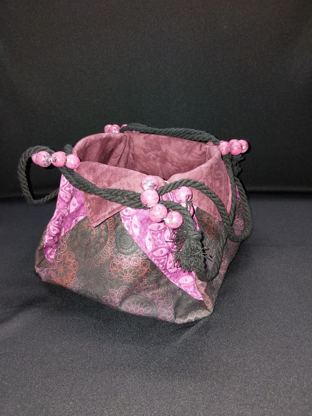 Beautiful Pink Black And Burgundy Batik Oragami Bag