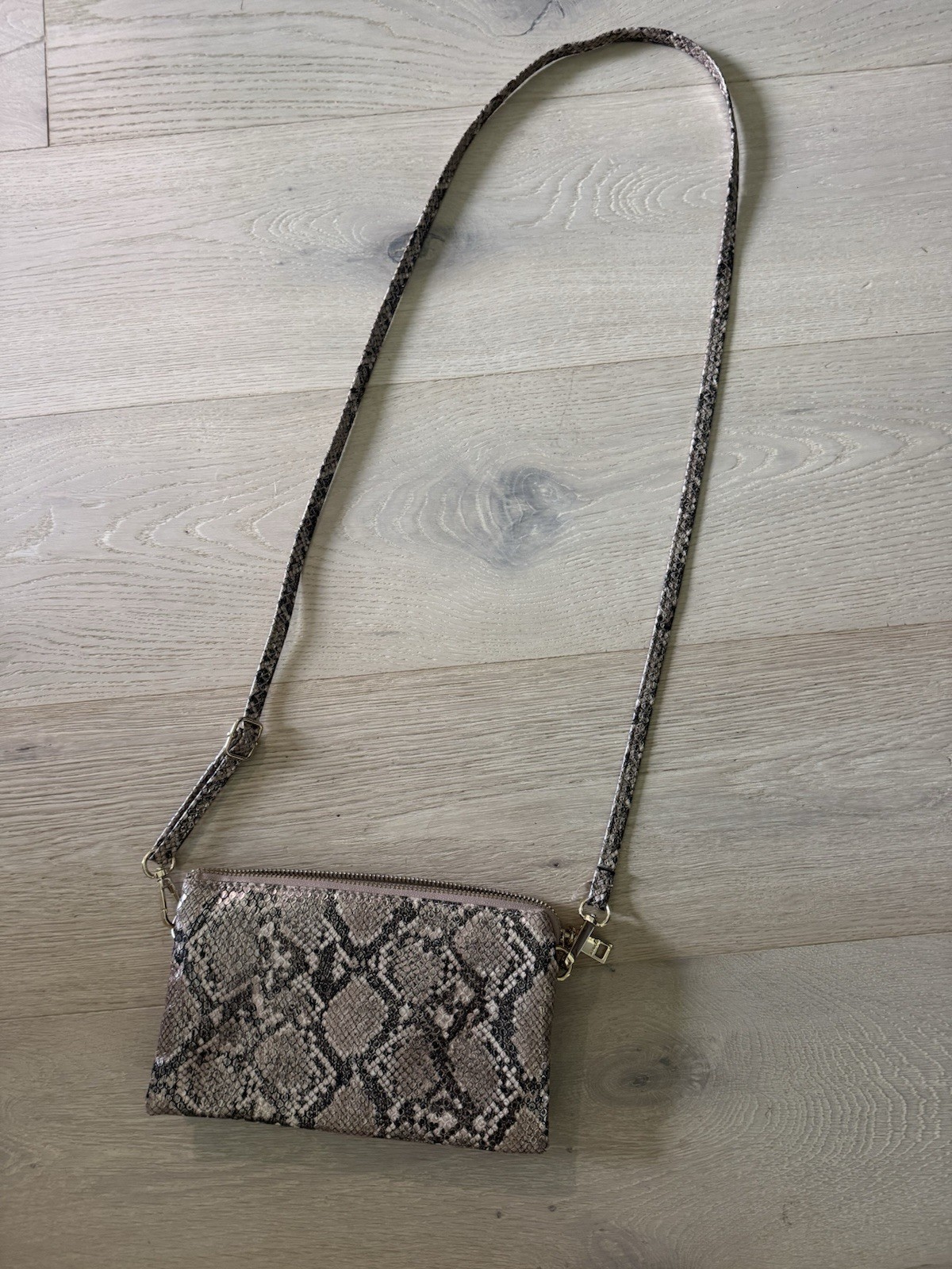 Snake Print Crossbody Wallet Bag w/ Detachable Strap, Wristlet, Zip, Pockets