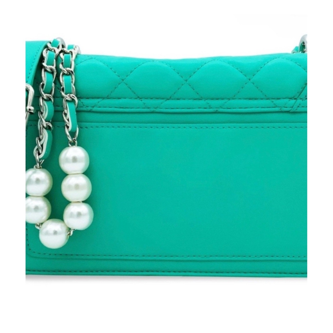 Badgley Mischka Green Quilted Pearl Letter Lock Crossbody Bag BM-4136 NEW