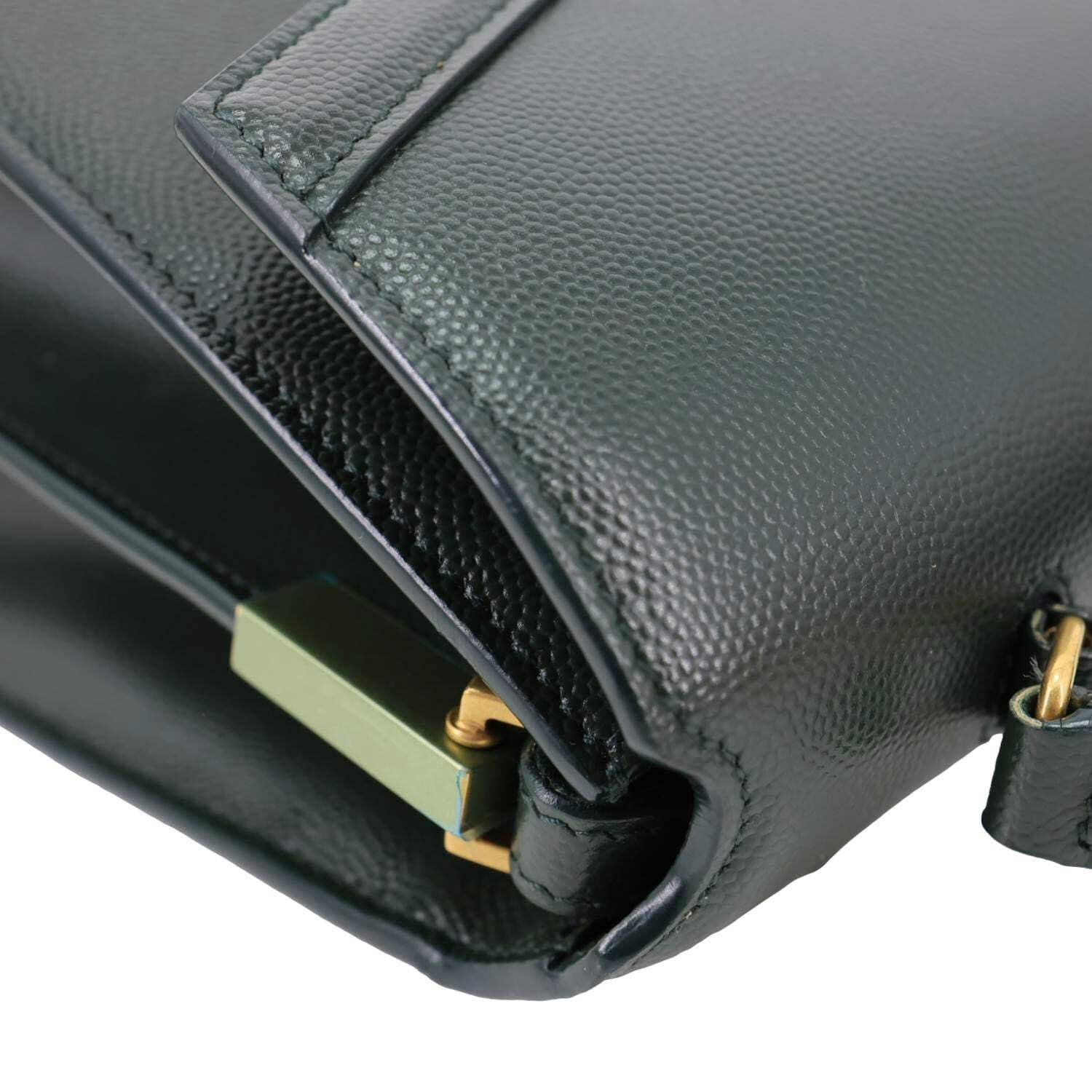 YVES SAINT LAURENT Cassandra Medium Grain De Poudre Leather Top Handle Bag Green