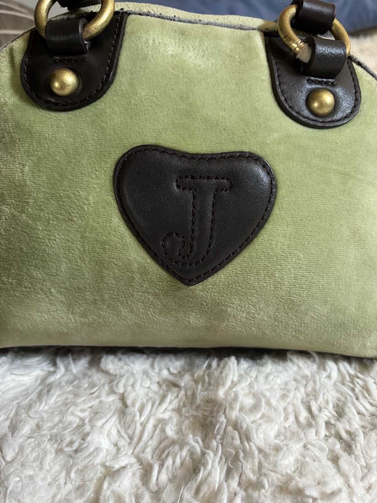 Vintage Juicy Couture Royal Juicy Bowler Green & Brown Satchel Bag Purse Y2K