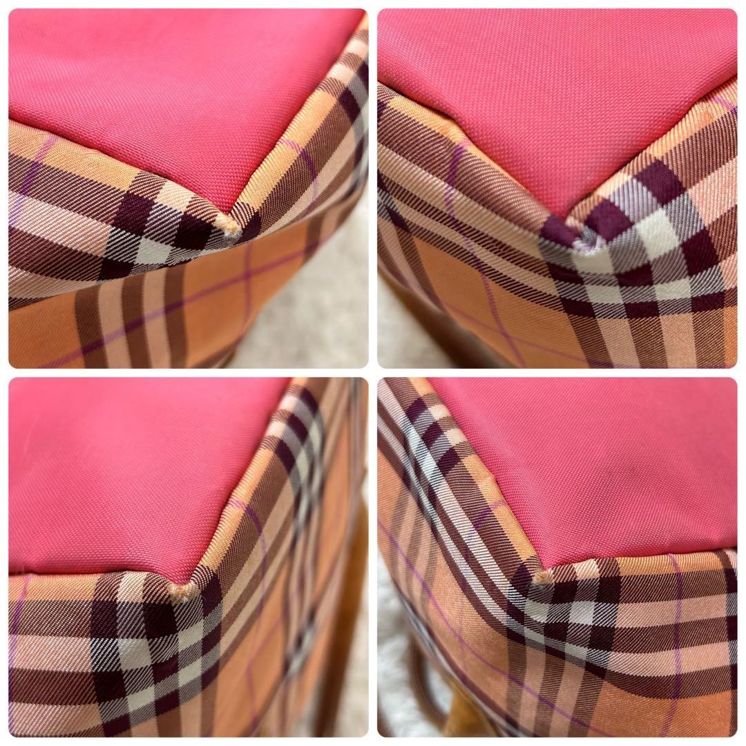 Burberry Blue Label Plaid Mini Tote Bag Orange Pink Used Japan