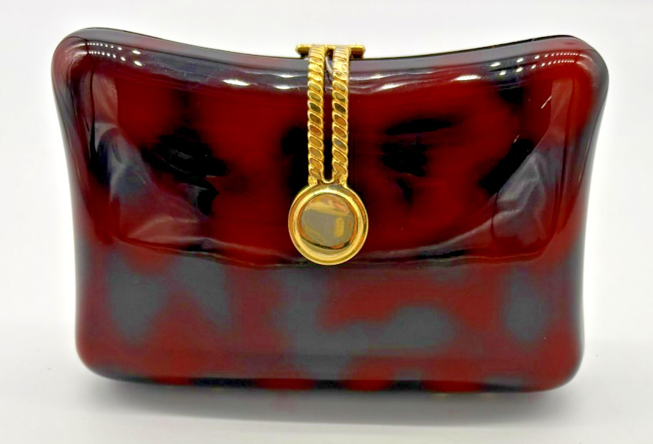 Vintage Lucite Tortoise Shell Clam Shell Cross Body Purse Bag