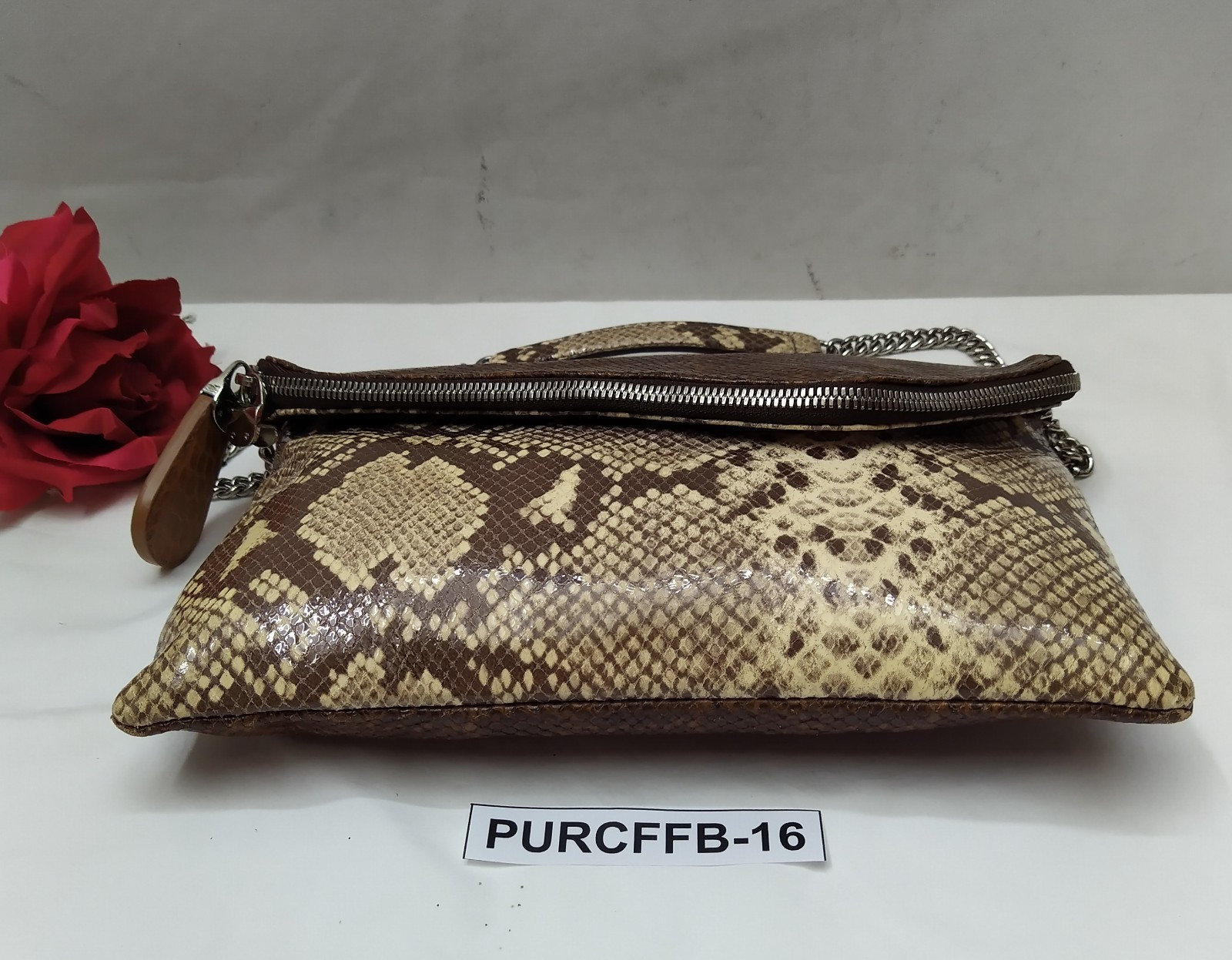 Henri Bendel Multicolor Leather Snakeskin Embossed Zipper Chain Shoulder Bag