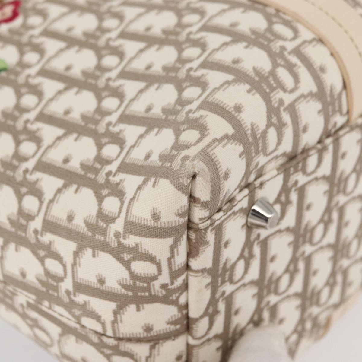 Christian Dior Trotter Canvas Tote Bag Beige Silver Auth 179002A