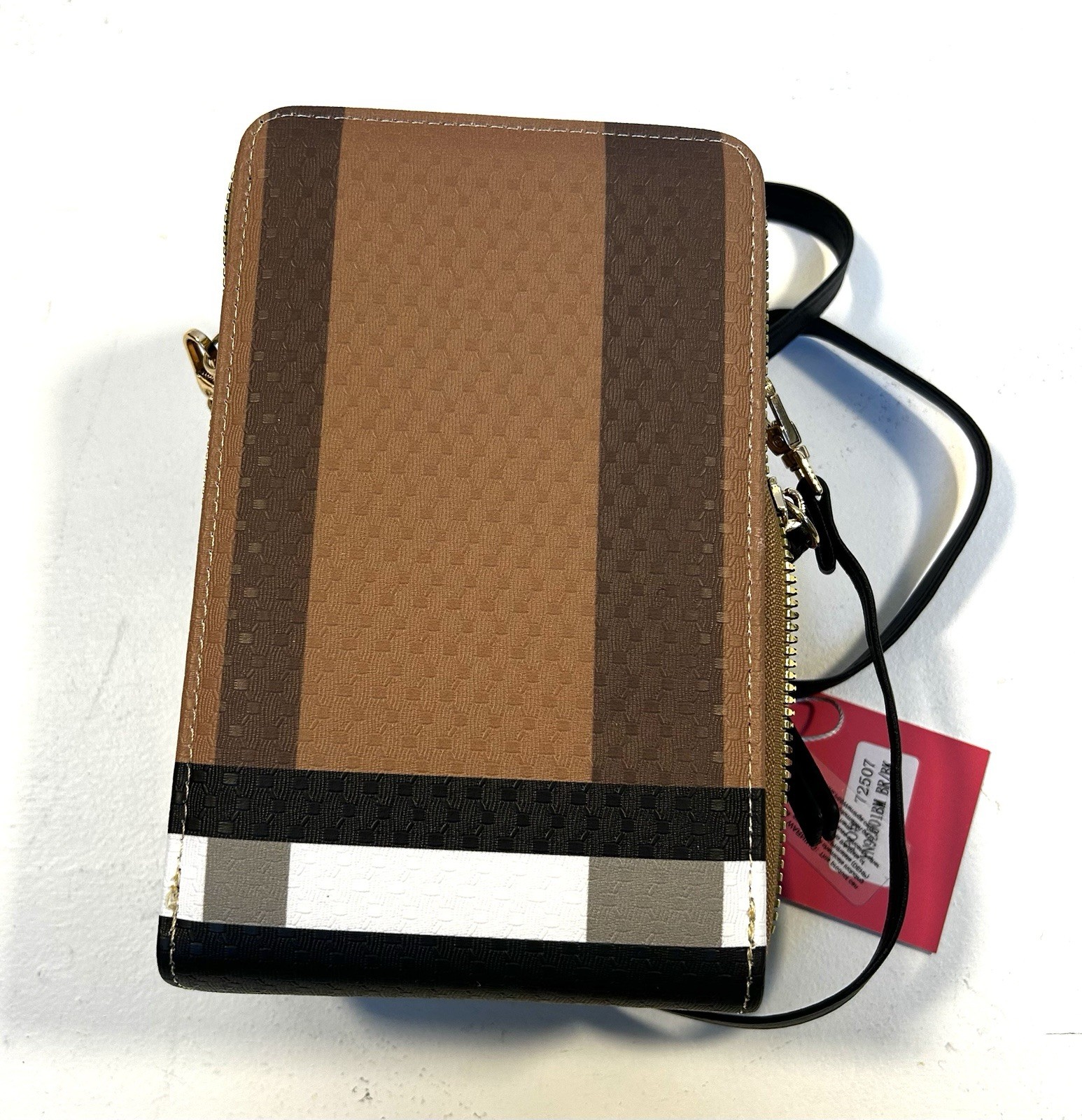 Iconic Bags Checked Brown Purse Cross Body 6x4x2 Inches Bag New With Tag