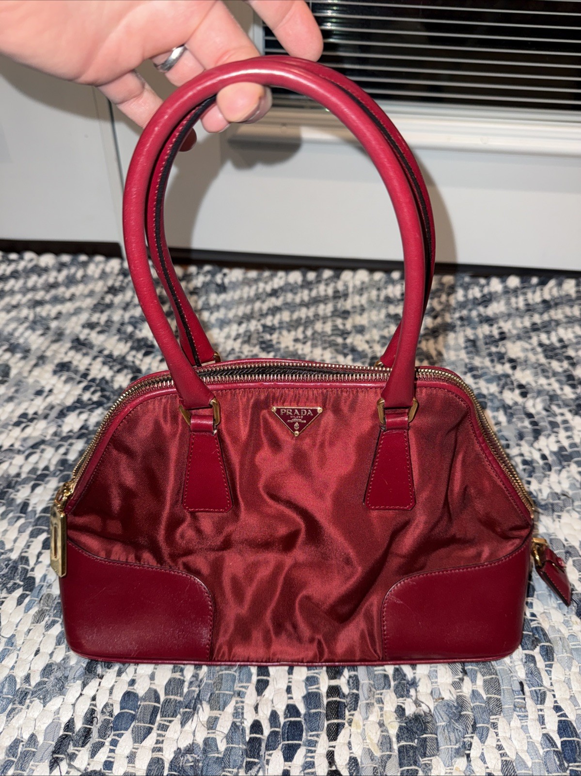 Prada red nylon/shoulder bag Borsa A Mano Tessuto + Vitel Porpora