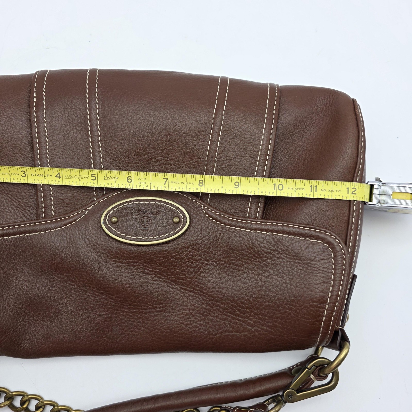 Talbots Pebbled Leather Shoulder Bag Womens Brown Chain Purse Business Casual