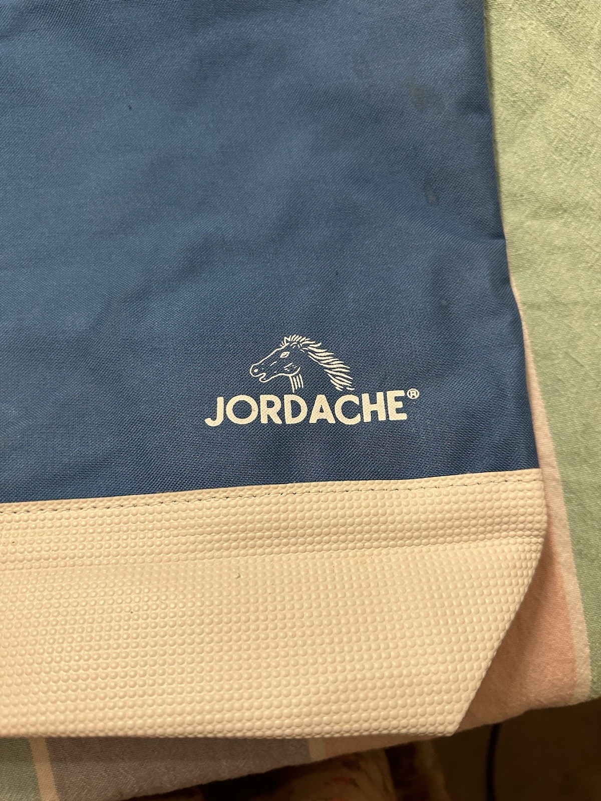 Jordache Nylon Tote Bag Canvas Blue Large 24×16 Double Handles Vintage Tags Gym