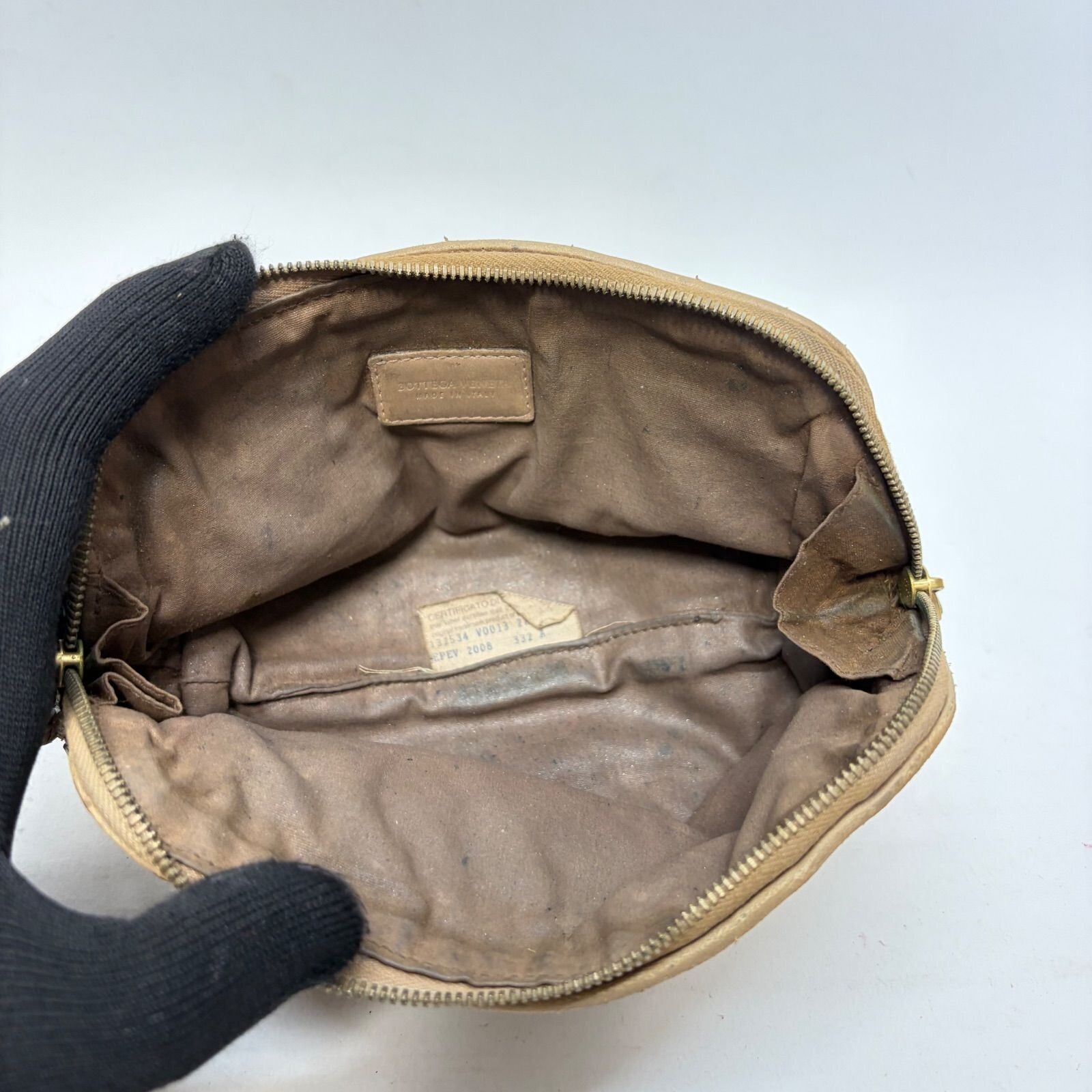 BOTTEGA VENETA Pouch Intrecciato Leather Beige Authentic From Japan