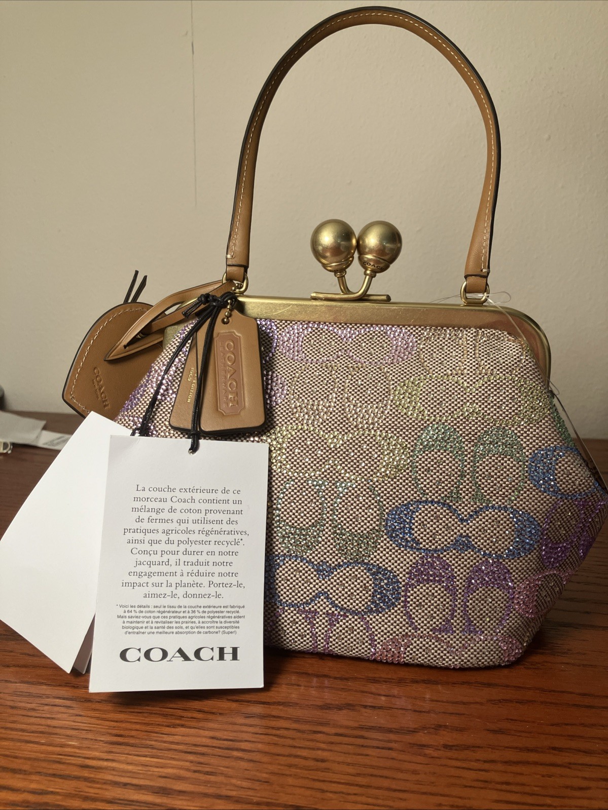 Coach Kisslock Frame Bag 16 In Candy Rainbow Crystal Signature Jacquard NWT