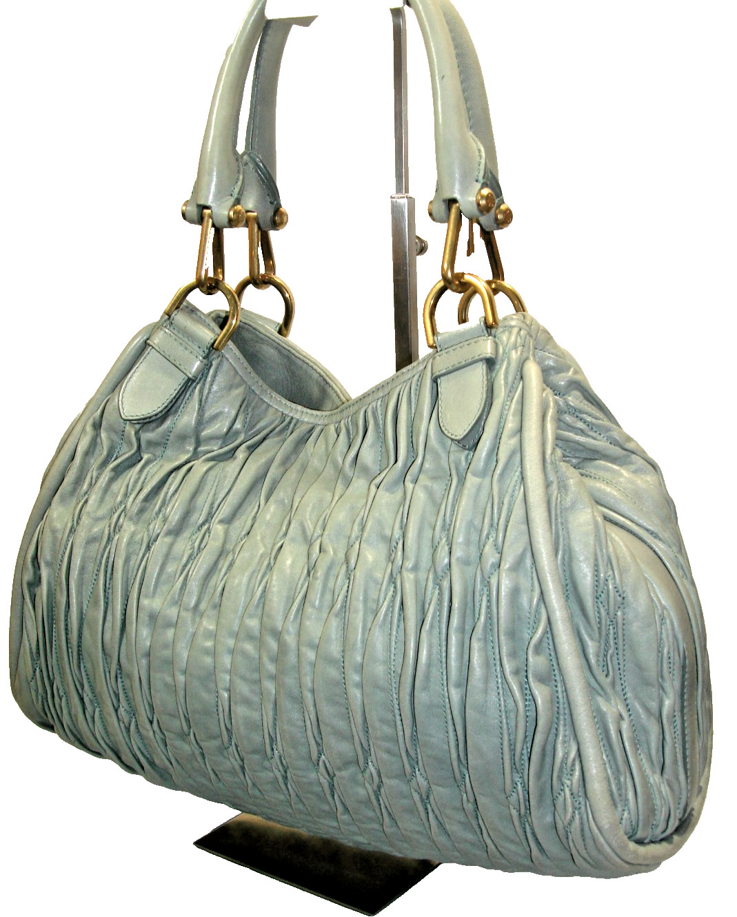 Bally Gray-Green Quilted Soft Leather Satchel Ornate Bally Bag Charm Nr MINT!