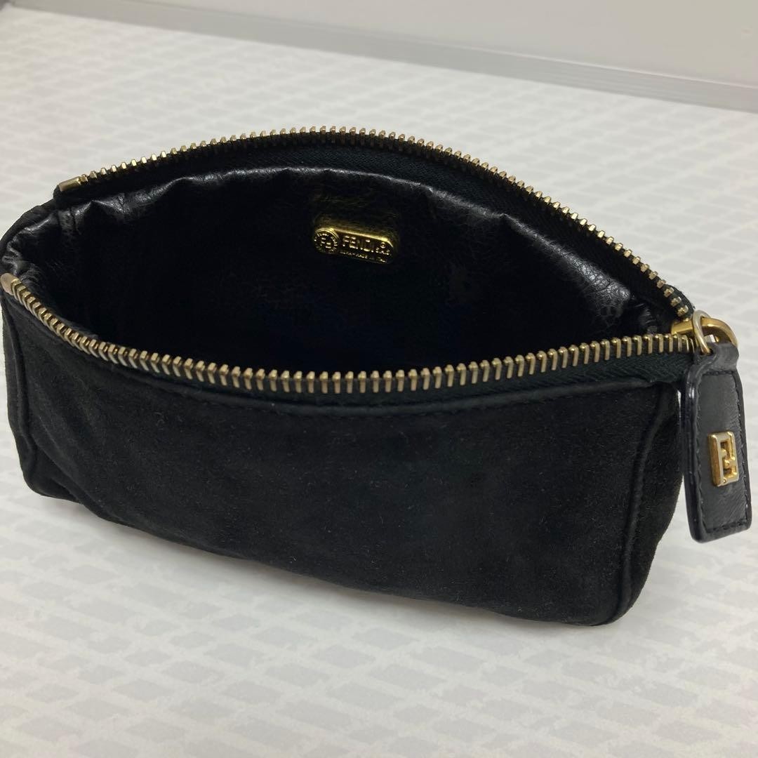 FENDI 80’s Nubuck Leather Cosmetic Pouch Old Fendi Black