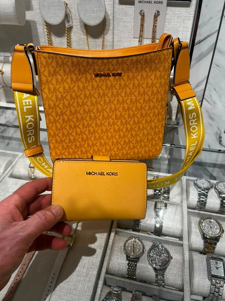 Michael Kors Lady Small Messenger Purse Crossbody Bag + Bifold Wallet Honeywheat