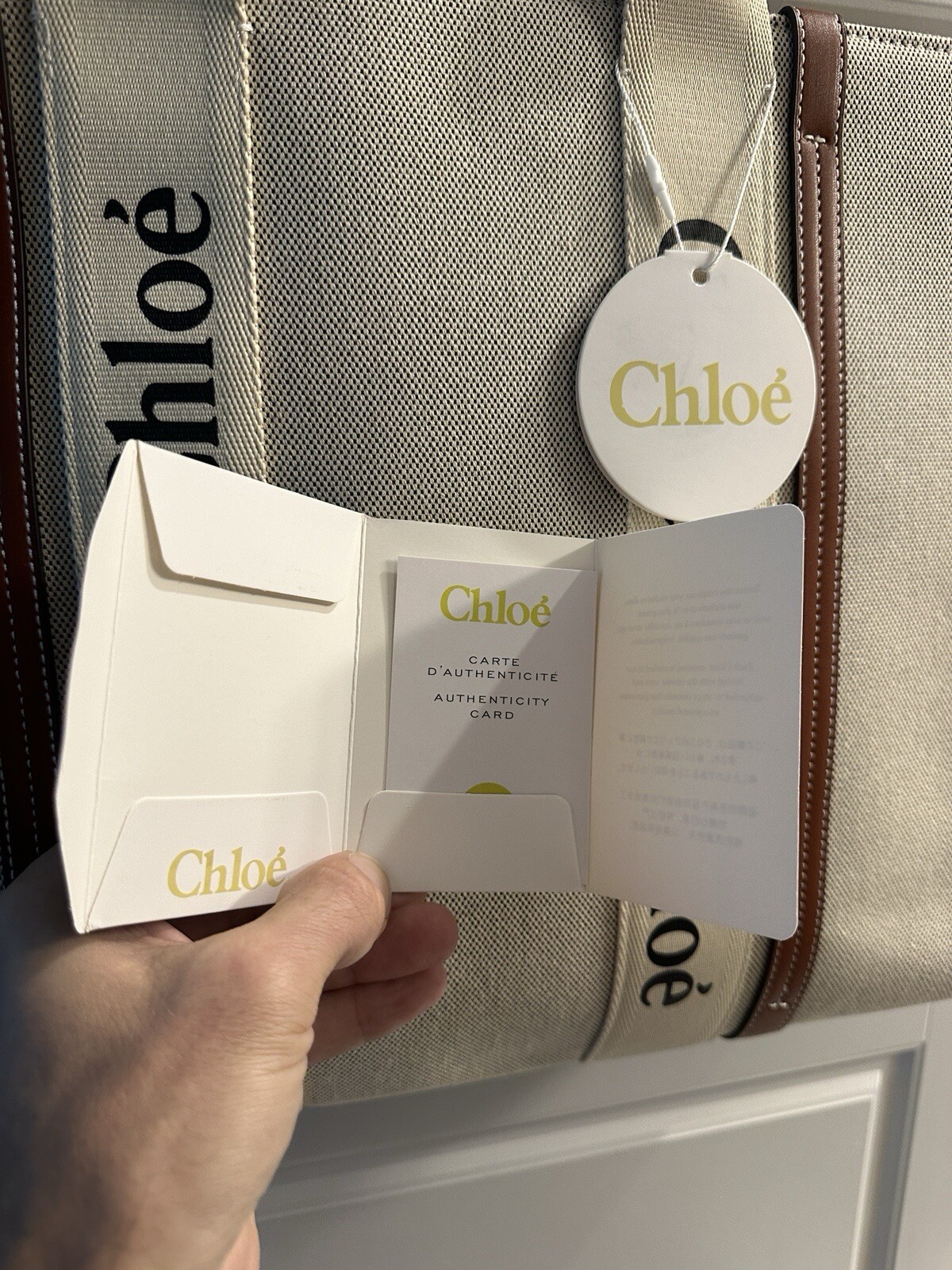 Chloe Woody Tote White & Brown Linen NWT Large $1550 Retail