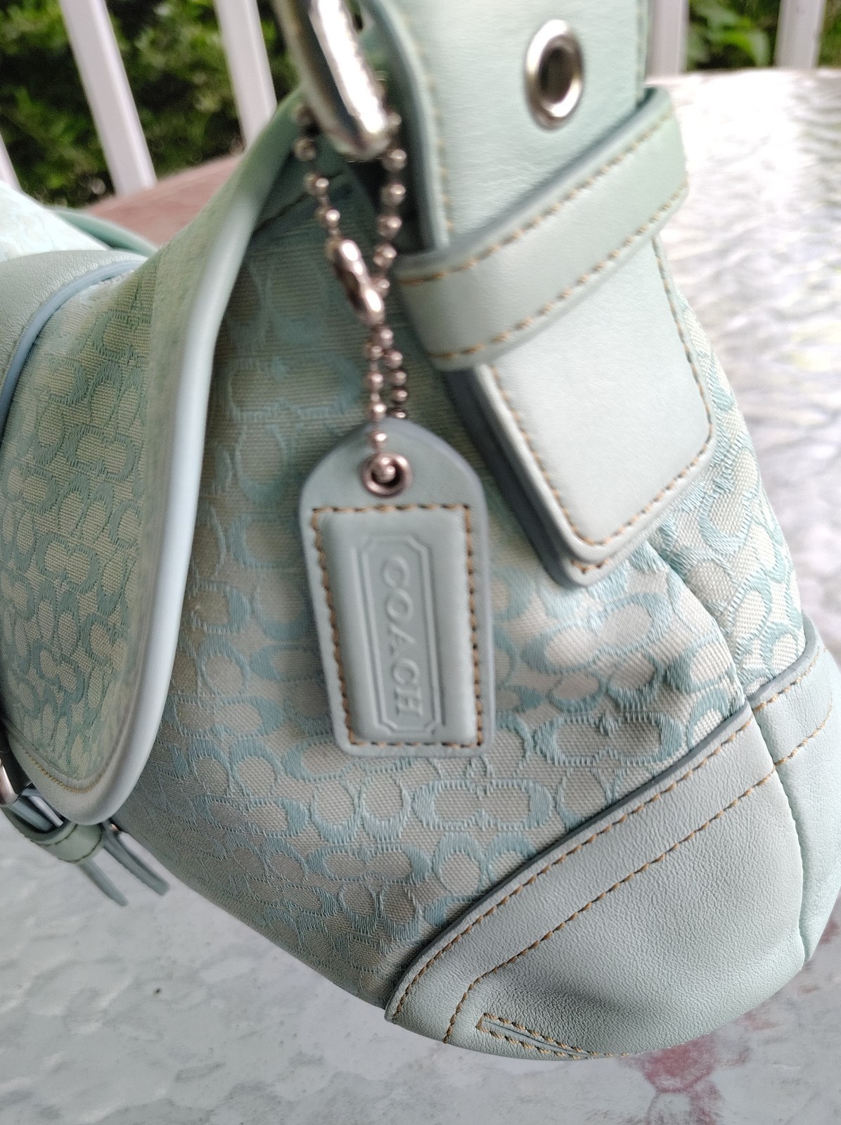 Coach MEDIUM Vintage F06808 Soho Robin Egg Blue Signature C & Leather Bag