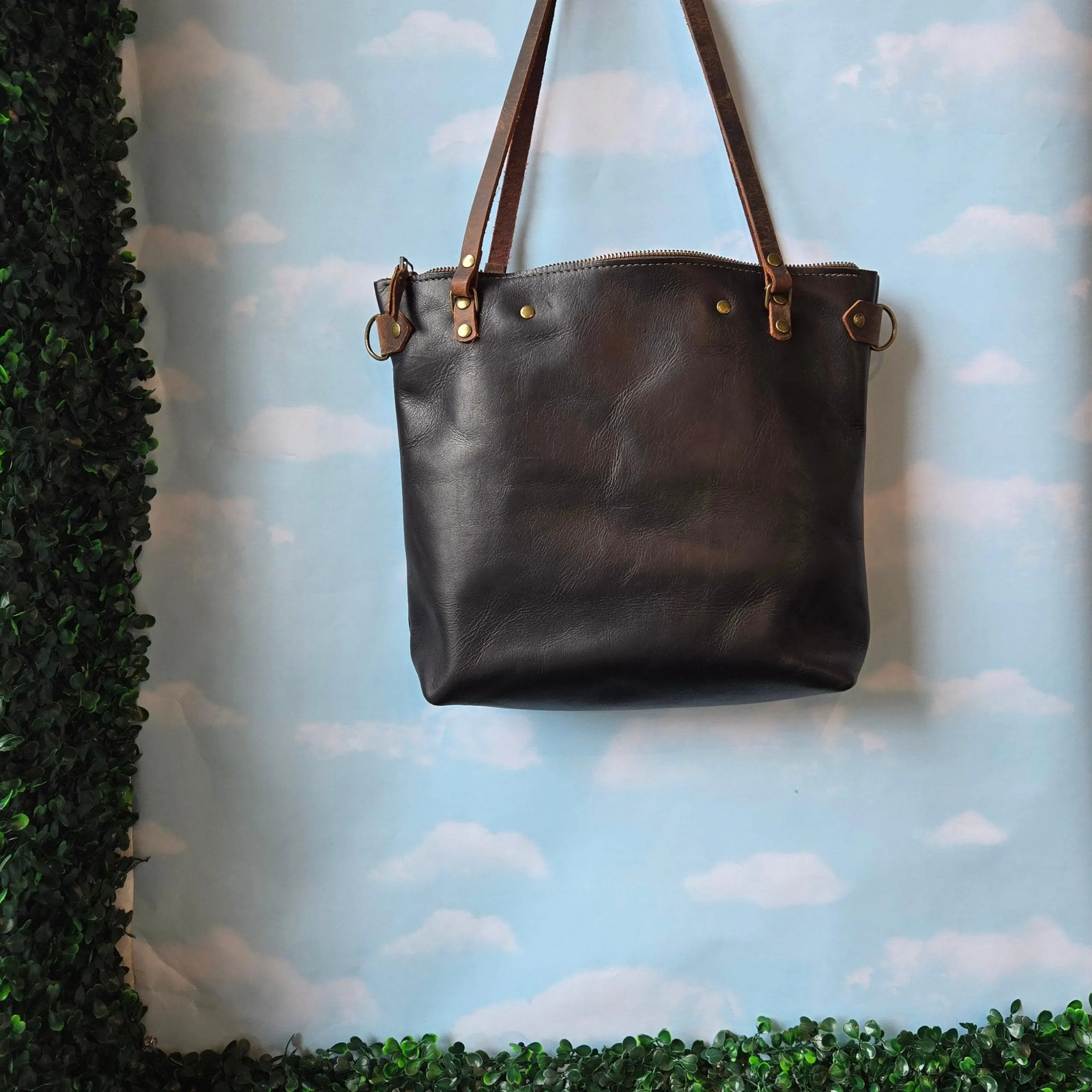 Handmade Classic Leather Tote Bag * Small Black Purse* Leather Shoulder Bag