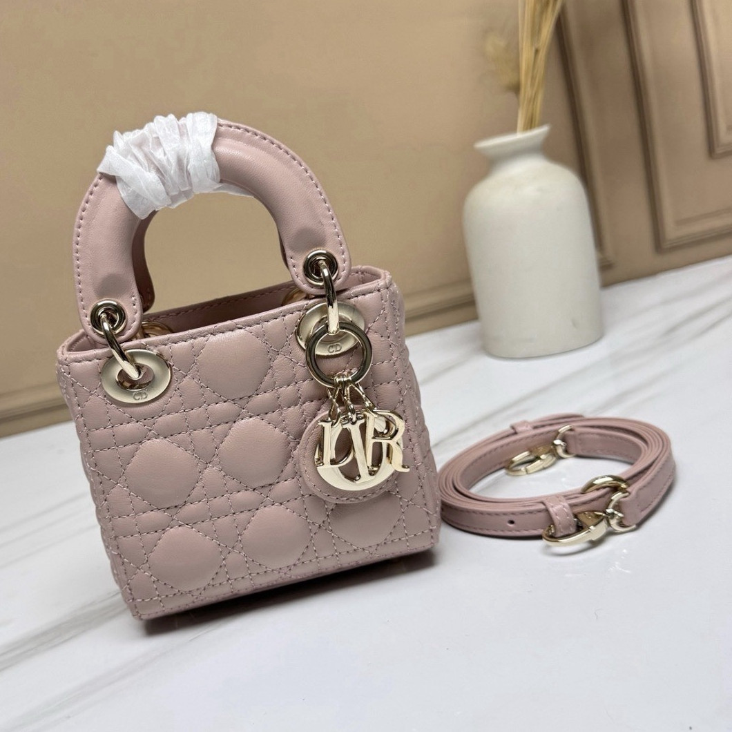 Pink Quilted Logo Mini Top Handle Bag Detachable Adjustable Strap Gold
