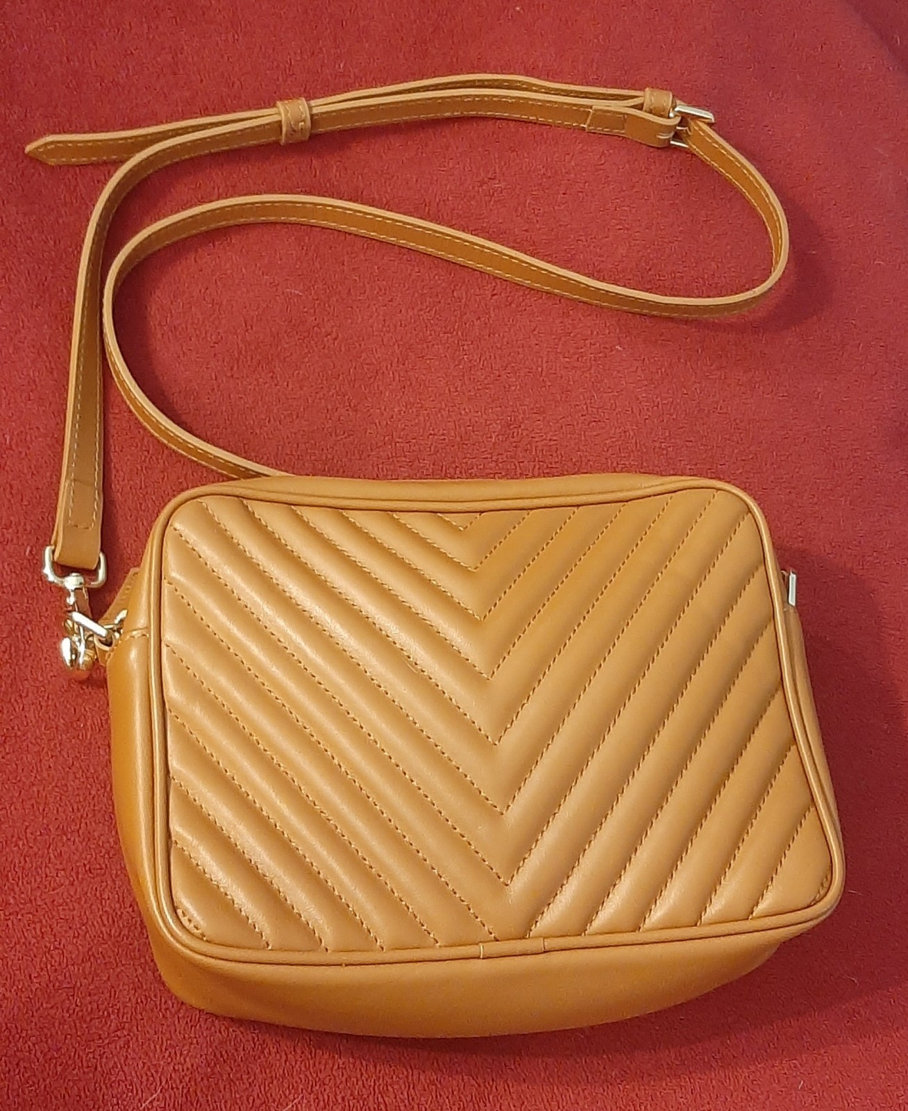 NWOT Quince Italian Leather Quilted Crossbody Bag Cognac Made In Italy 8.5″x6.5″