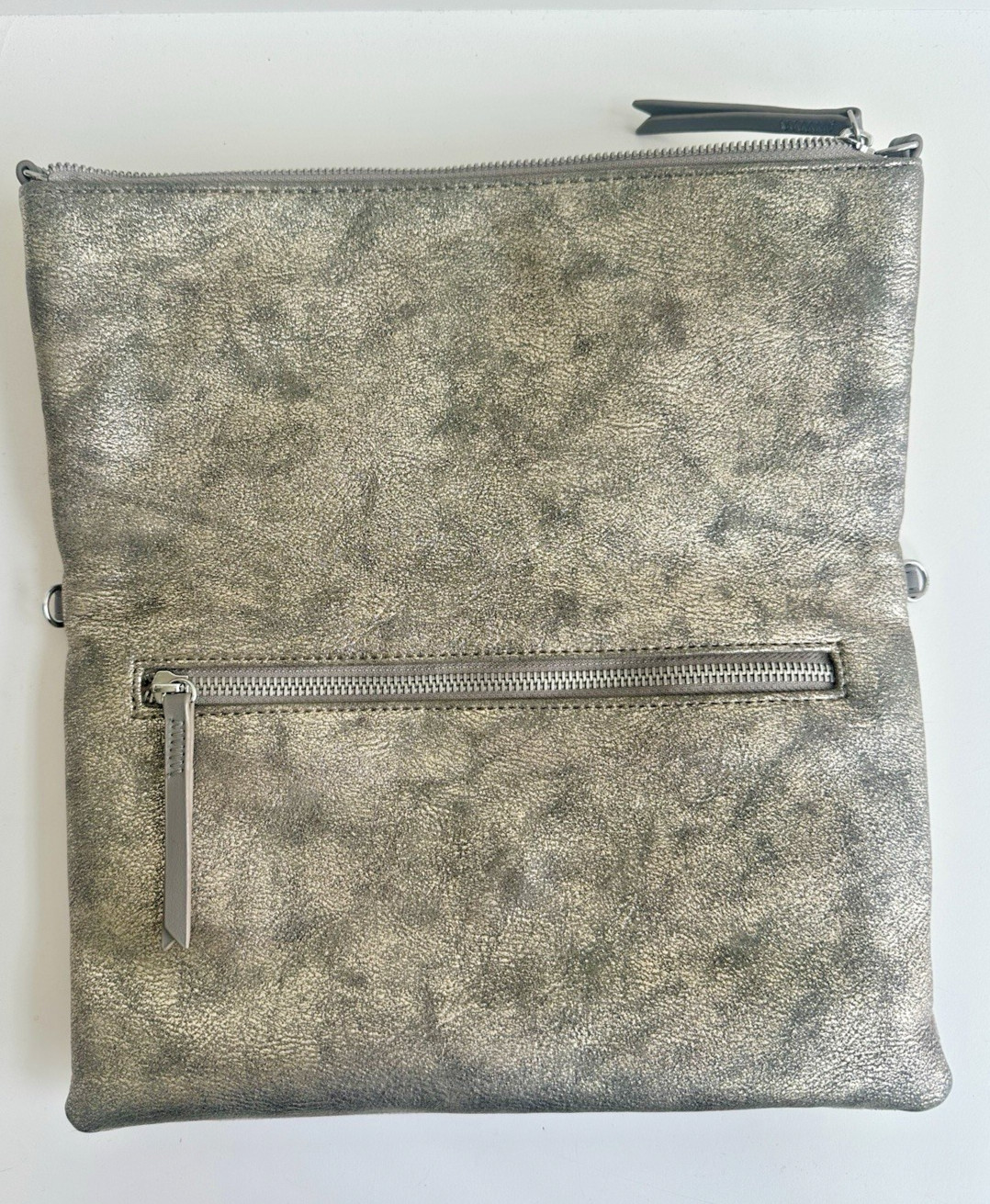 Stella & Dot Waverly Clutch Crossbody Metallic Silver Beige