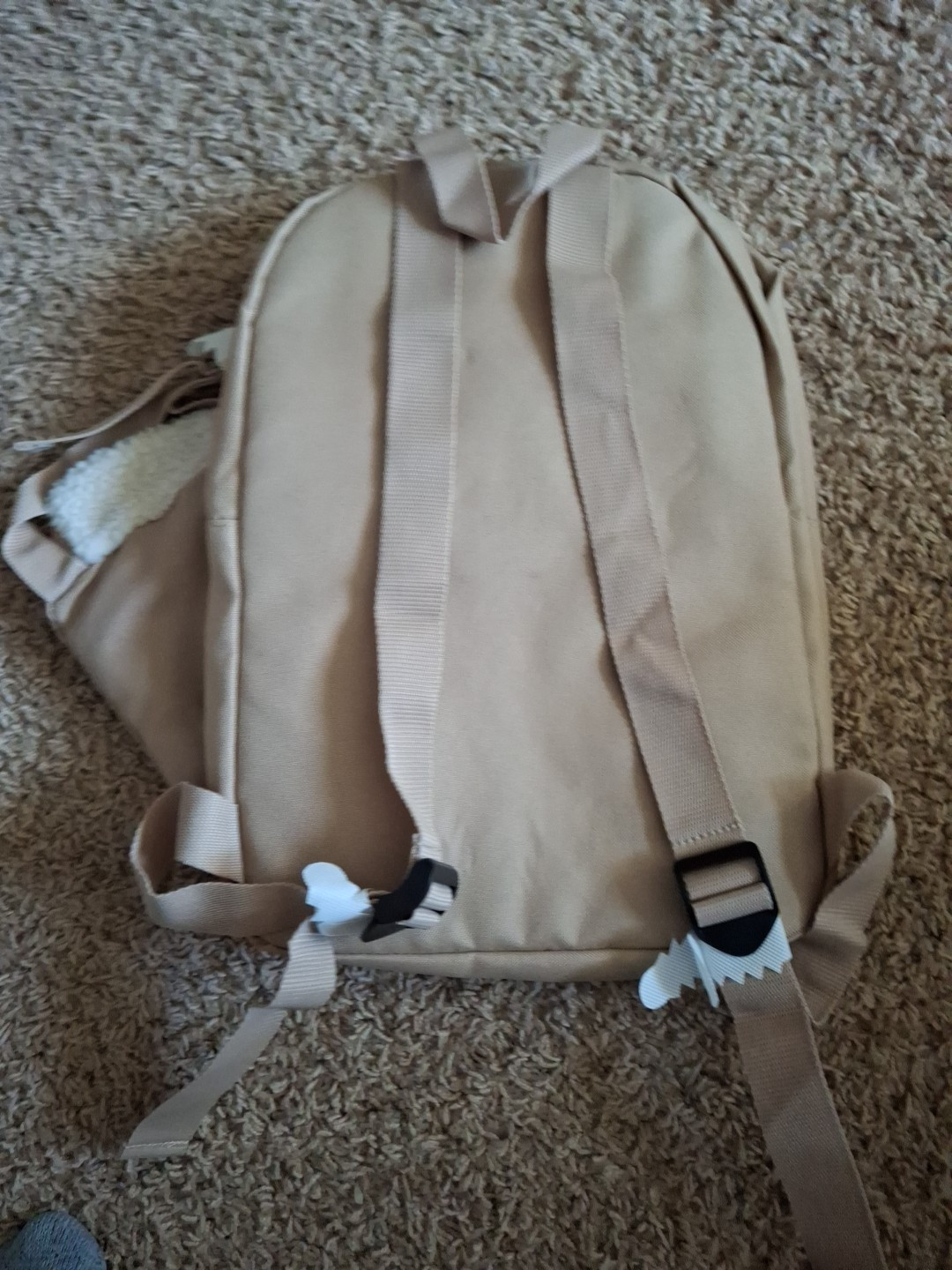 NEW DSW Double Backpacks Dual Shoulder straps tan/beige sherpa 2-piece set Bag