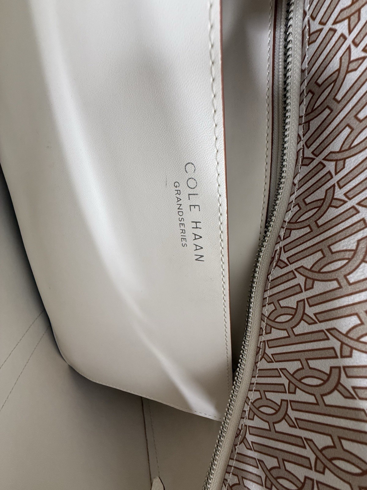 Cole Haan Grand Series Monogram Tote Bag Ivory Tan Shoulder Shopper Large