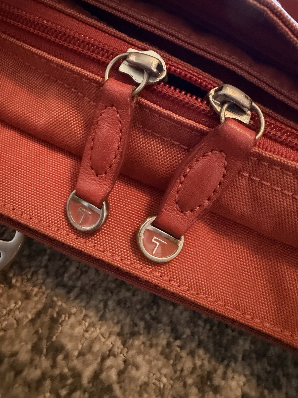 Tumi Tangerine Nylon Carry Bag / Purse Orange W Teal Lining Tracer Plate Ser. #