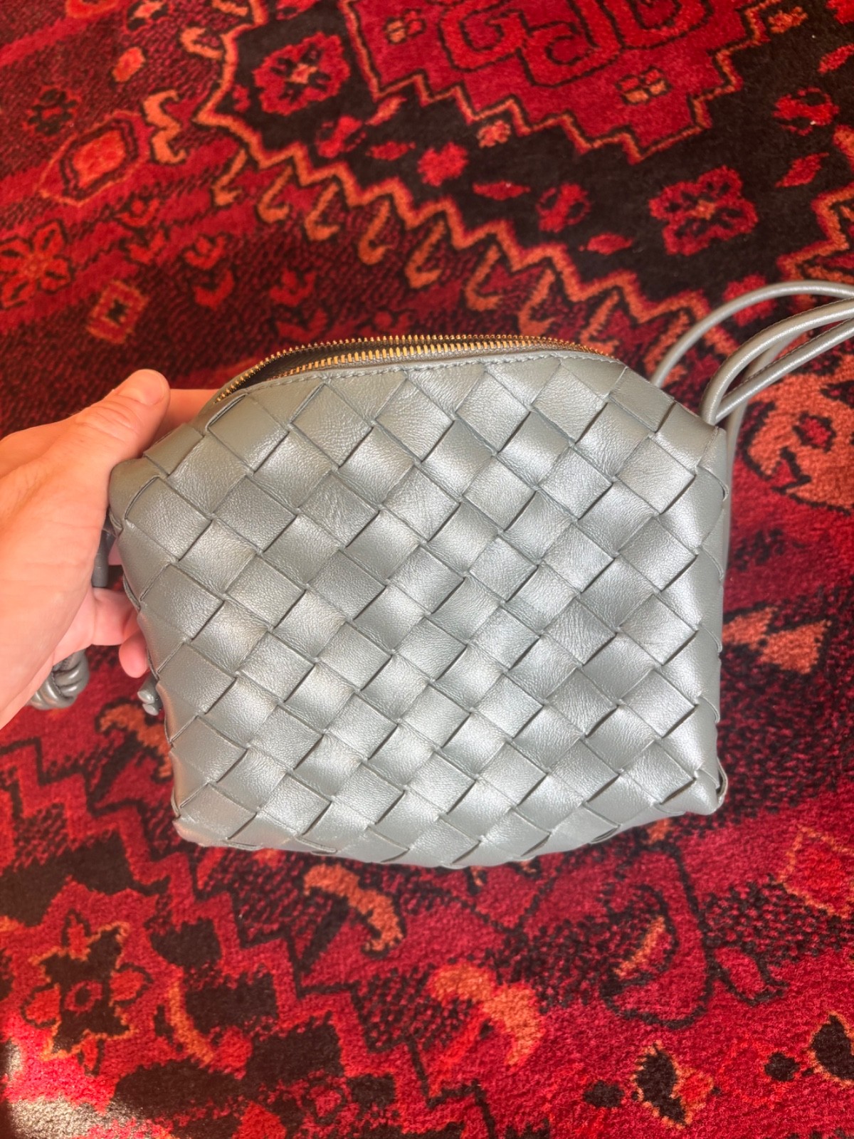 bottega veneta mini loop camera bag – bluish grey leather