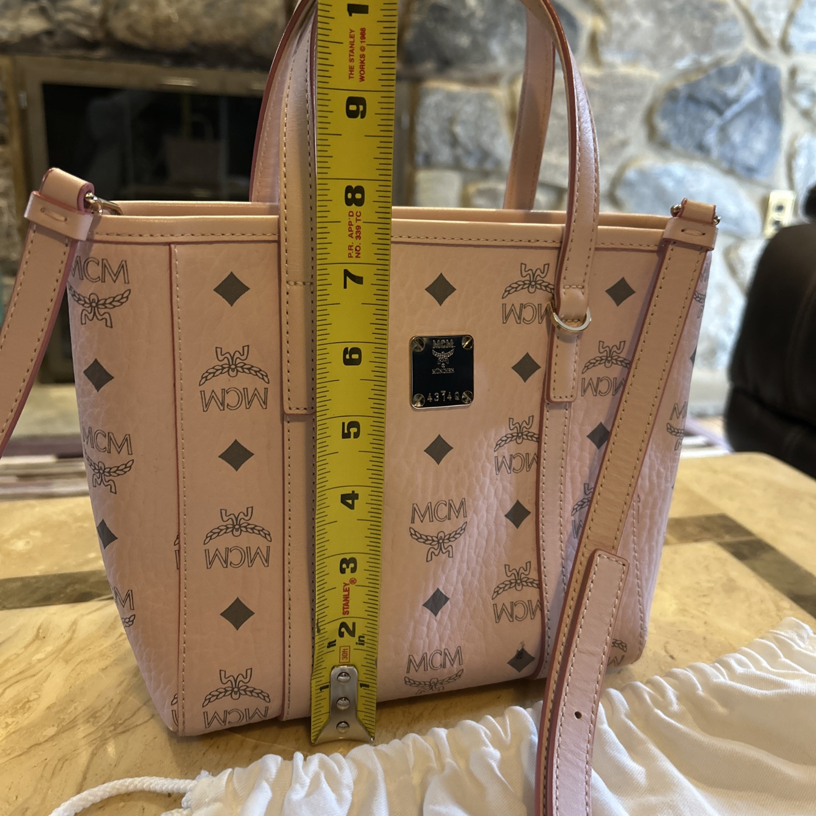 Authentic MCM Toni Crossbody Mini Visetos Shopper Tote Bag Soft Pink *Rare*