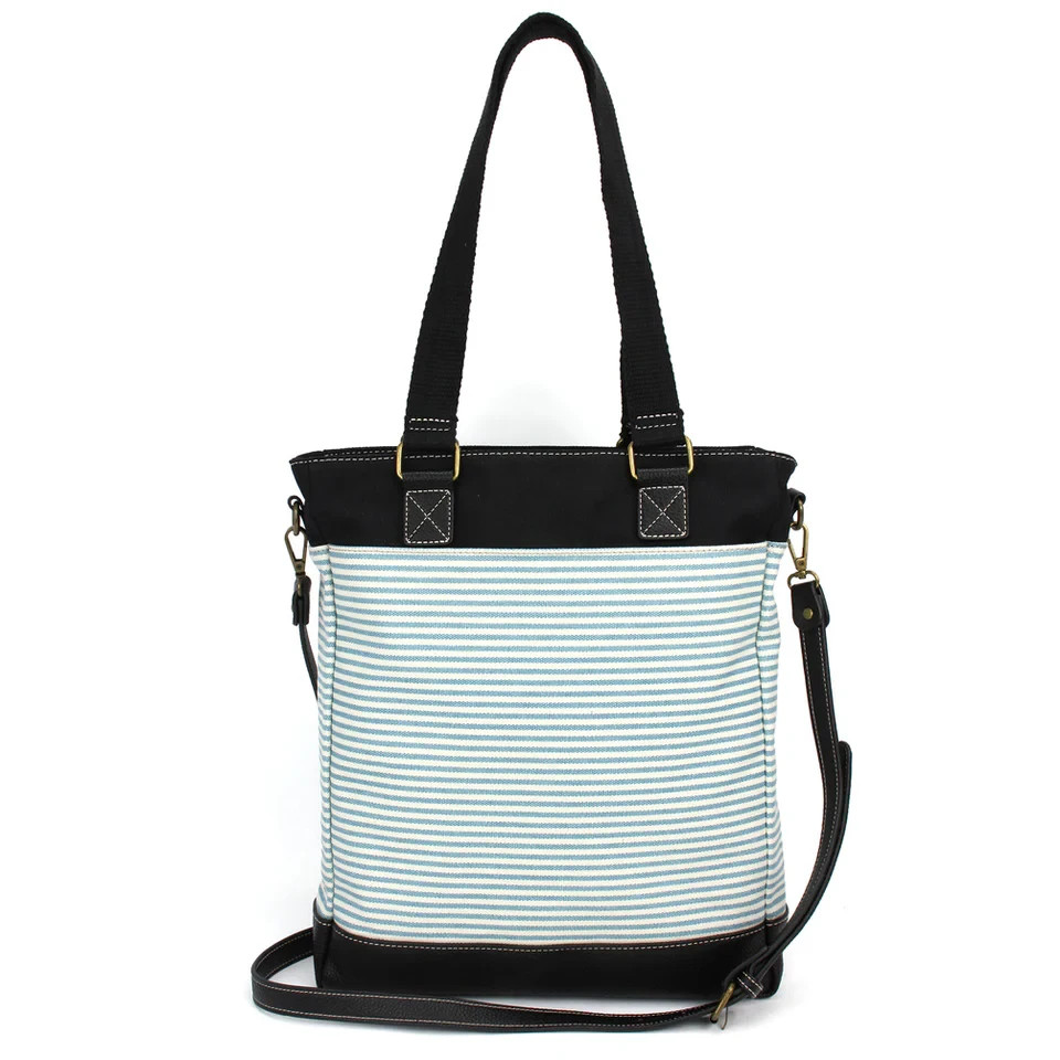 New Chala WORK TOTE Crossbody Pleather Bag Blue Stripes Large BLUE BUTTERFLY