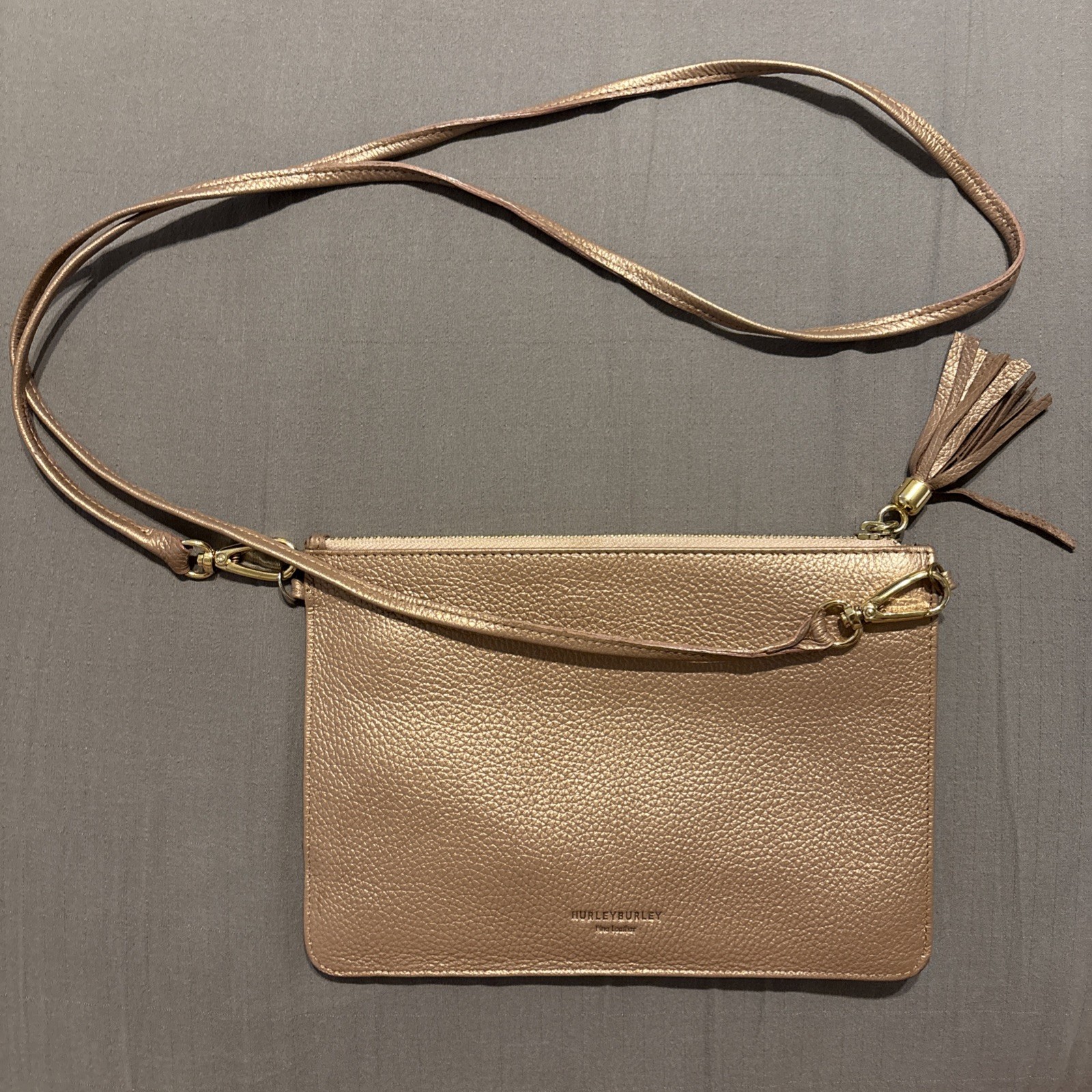 Hurley Burley Fino Leather Clutch Bag In Sparkling Pink With Gold Accents