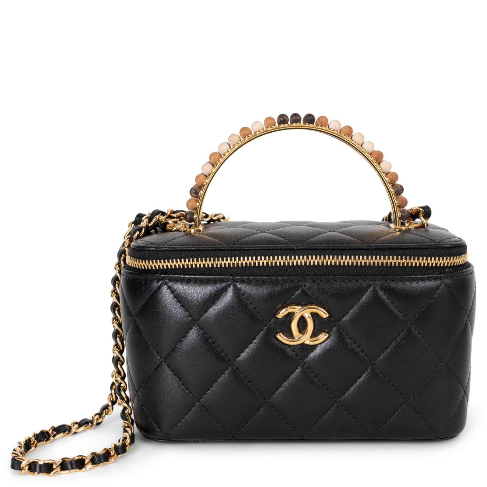 74029 auth CHANEL black leather 23P PICK ME UP TOP HANDLE VANITY Bag