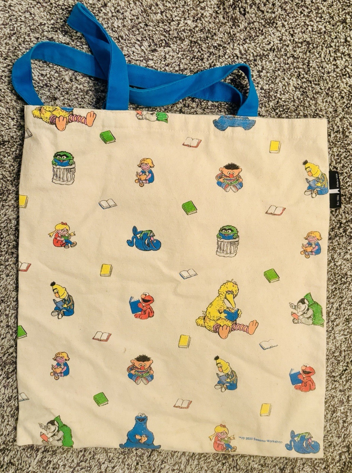 Sesame Street Reading Books Canvas Tote Book Bag Out Of Print 2020 Retro Art