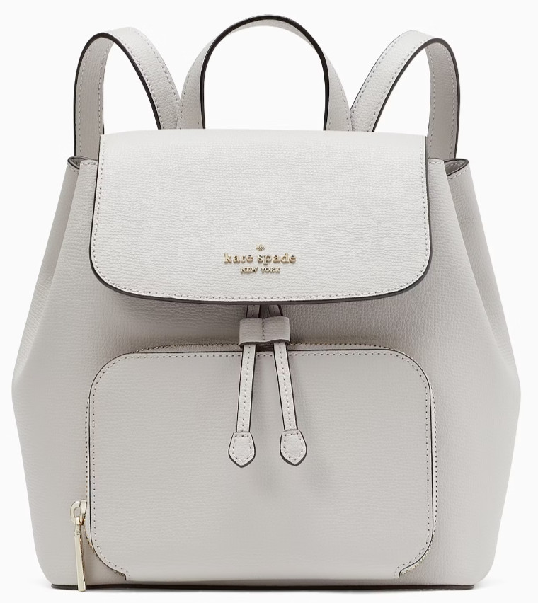 Kate Spade Kristi Medium Flap Backpack Cement Gray Leather Bag KA695 NWT $379