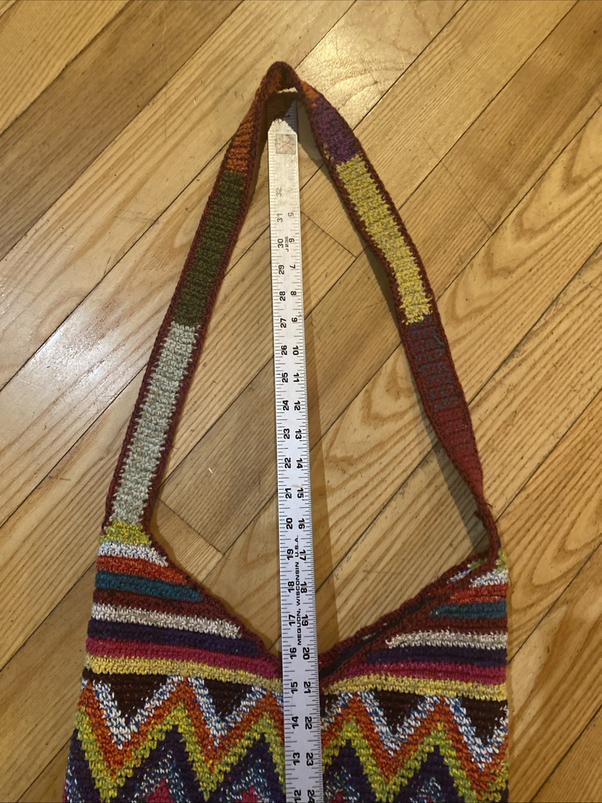 Guatemalan Crochet Bucket Bag Multicolor Zig Zag Pattern Boho Festival Hippie