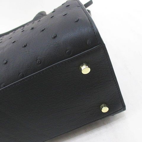 Dolanier Ostrich Leather Tote Bag Ladies Black 13×11.4in SA Excellent Condition