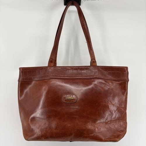 Vintage El Campero Made In Italy Brown Leather Moc Croc Shoulder Purse Tote Bag