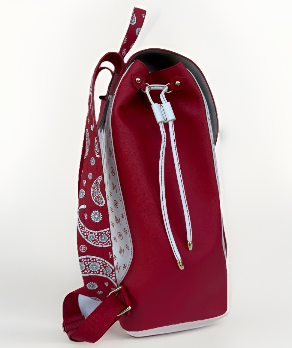 Isaac & Moore Luxury Leather Backpack – Designer, Exclusive, Red/White, Rare