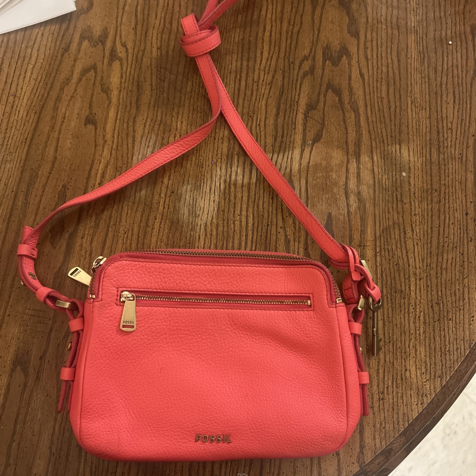 Fossil Piper Toaster Coral Crossbody Bag Purse Pebbled Leather Key & Dust Bag