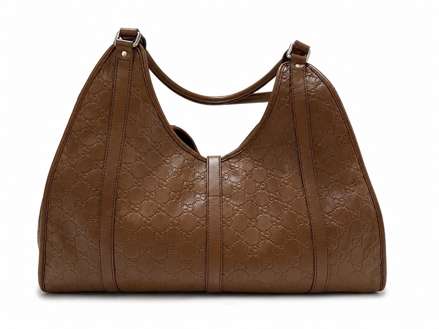 Authentic Gucci Guccissima Large Leather Hobo Bag Brown GG Italy