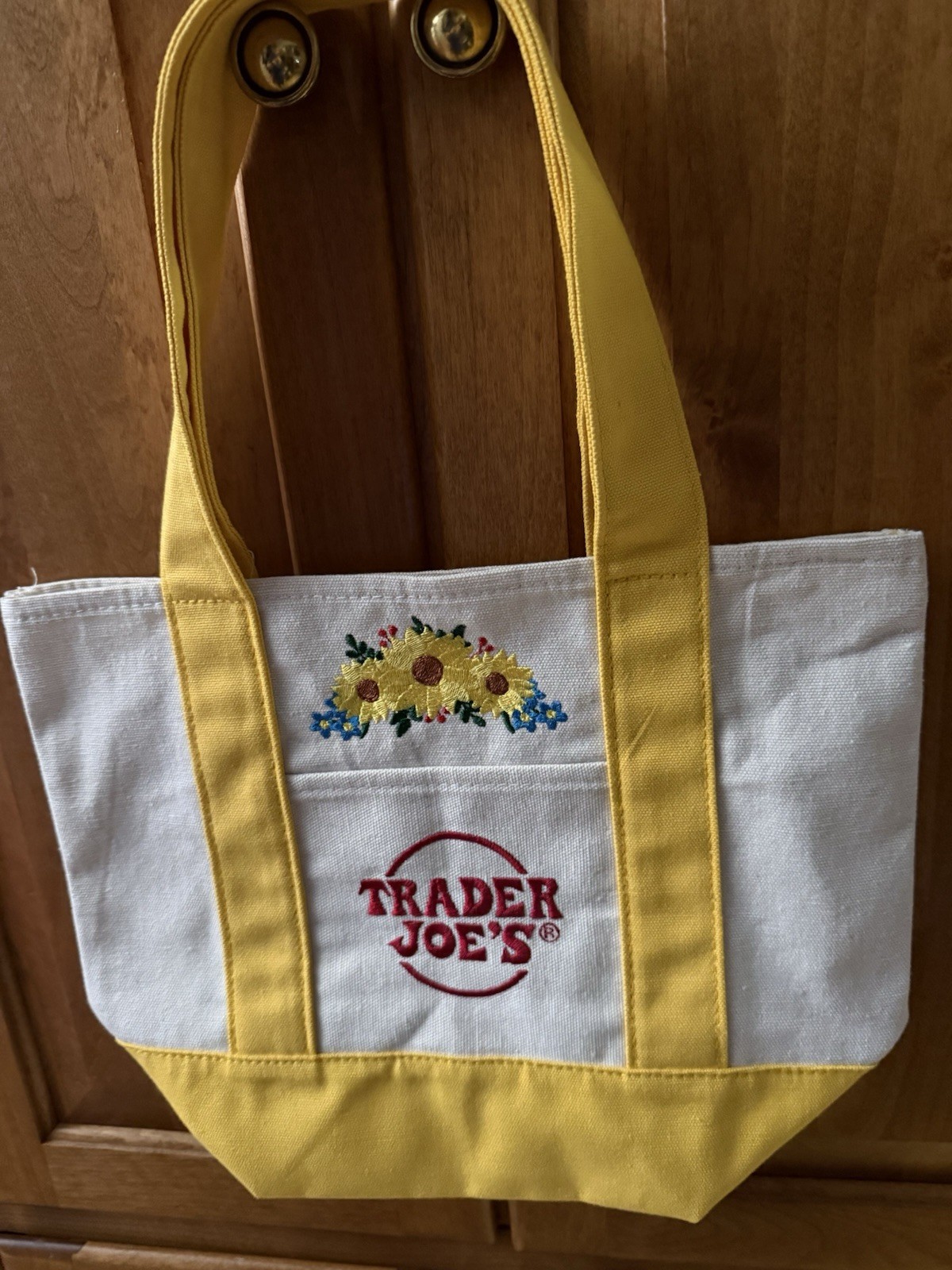 SUN FLOWER Trader Joes Mini Canvas Tote Bag Yellow Embellished + YOUR NAME