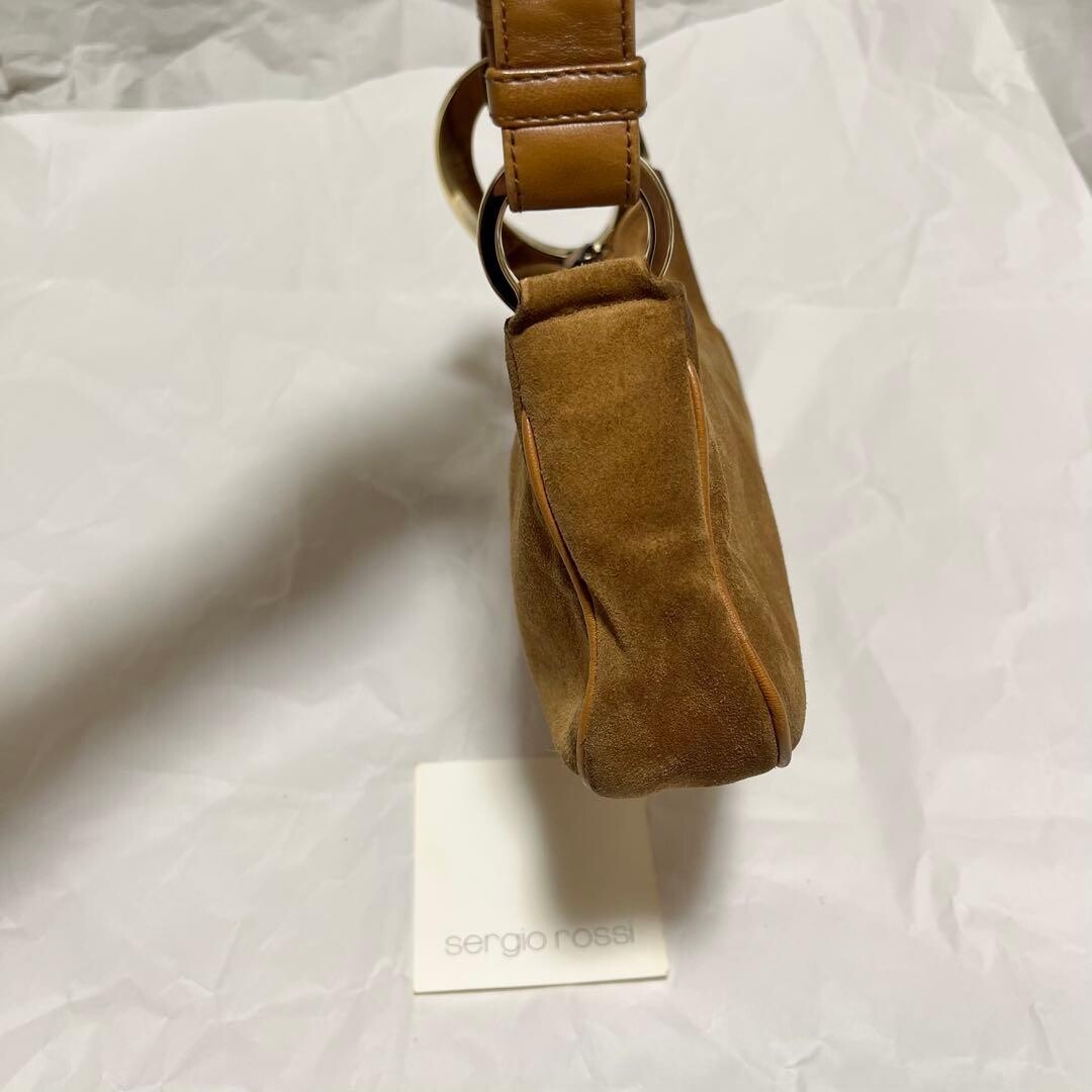 Sergio Rossi Brown Suede Shoulder Bag Vintage Italy Gold Hardware Party 69