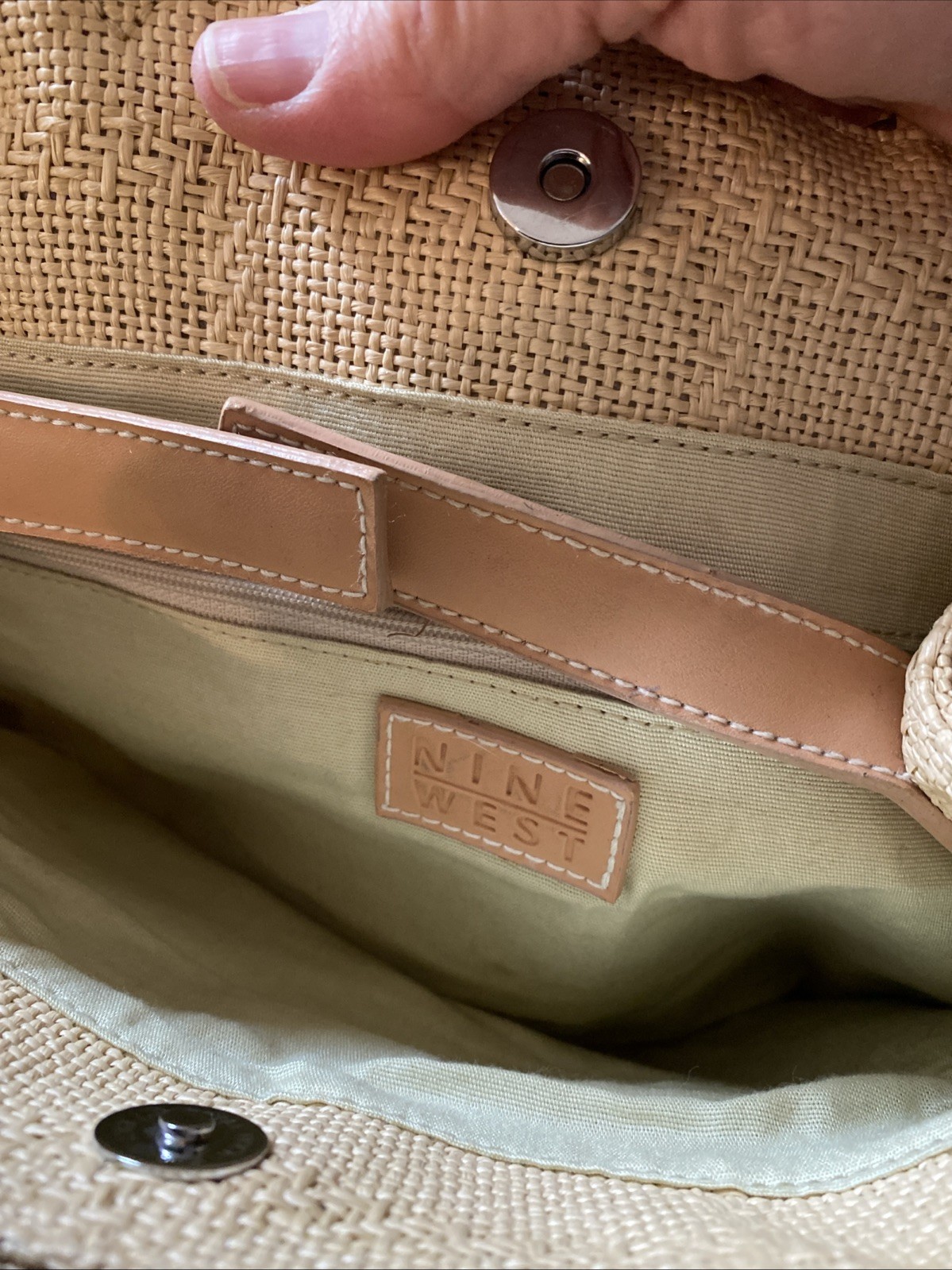 Nine West Purse Handbag Poly Woven Beige Casual Chic