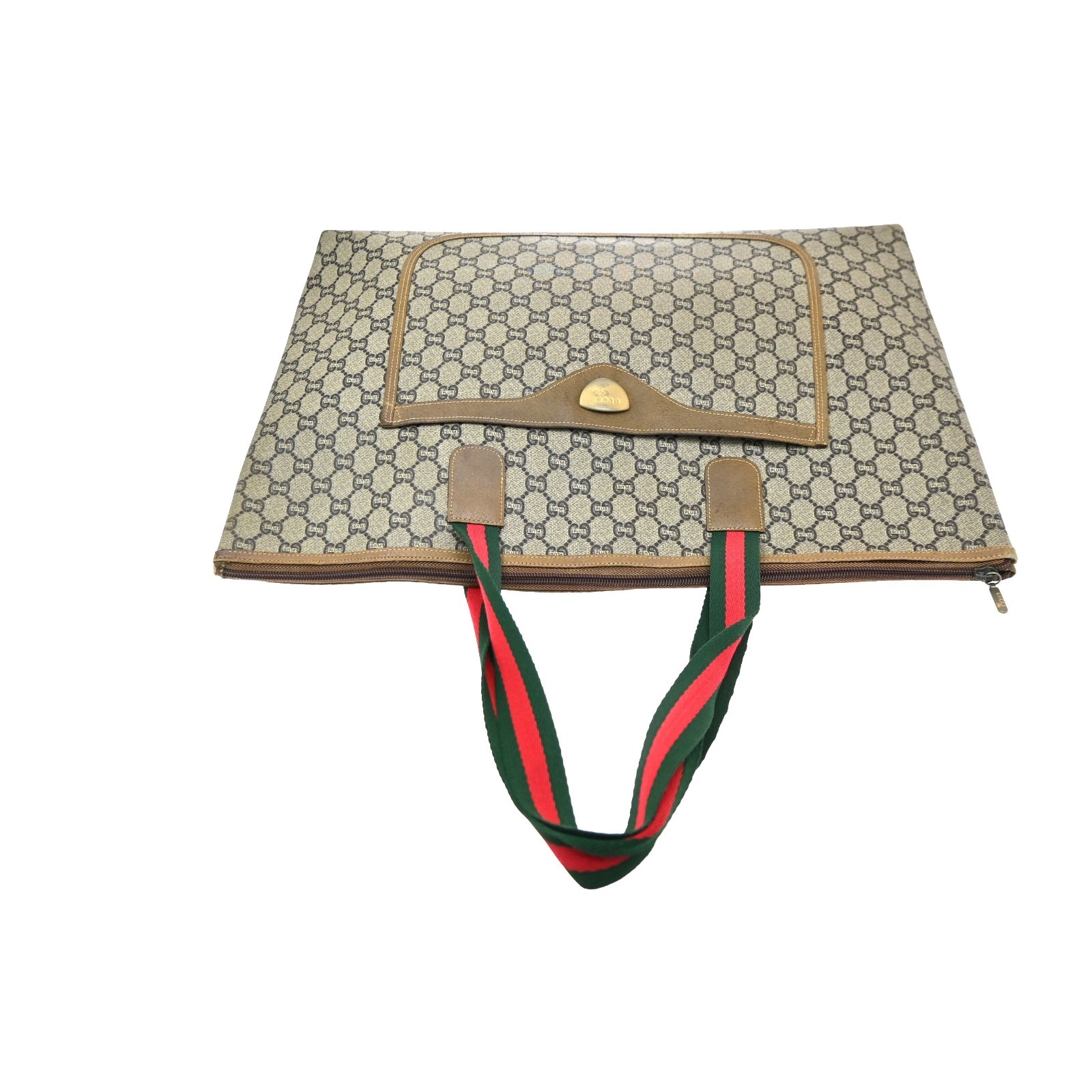 GUCCI PLUS GG Pattern Sherry Shoulder Tote Bag PVC Leather Brown Italy 61KD145