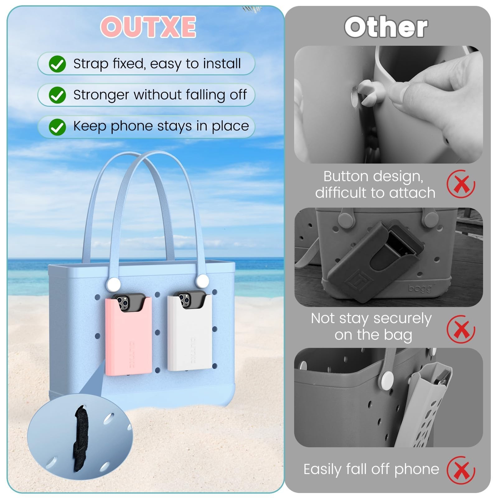 2 Pack Silicone Phone Holder for Bogg Bags – Compatible Cell Phone Accessories,